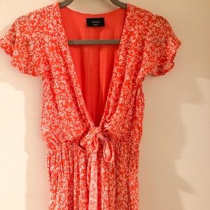 Orange and white print low/high maxi